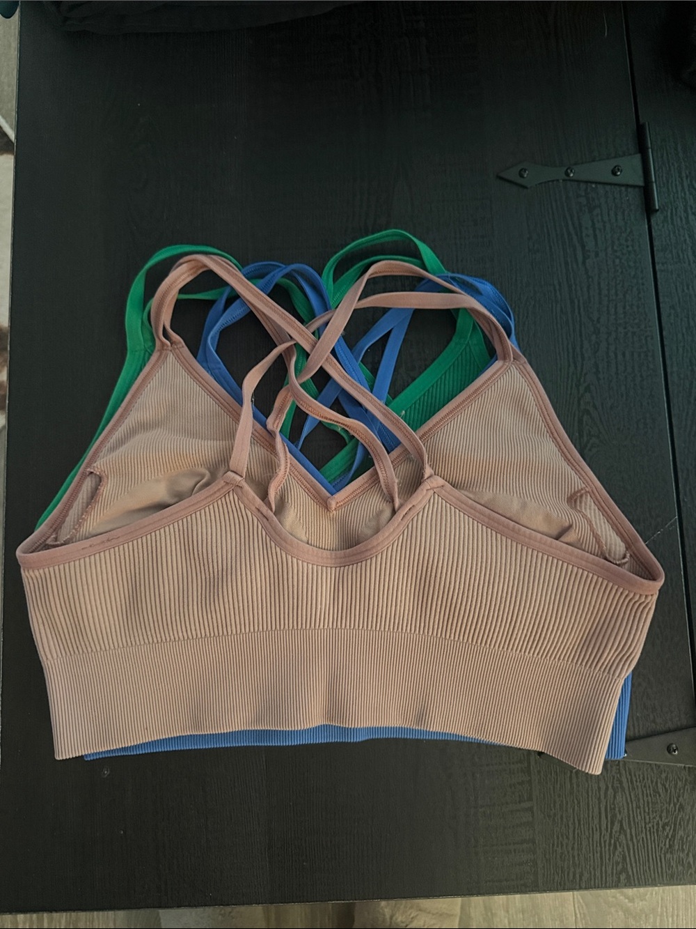 Aerie Ribbed Crisscross Bralette - Beige, Blue & Green - set of 3! - Picture 2 of 7